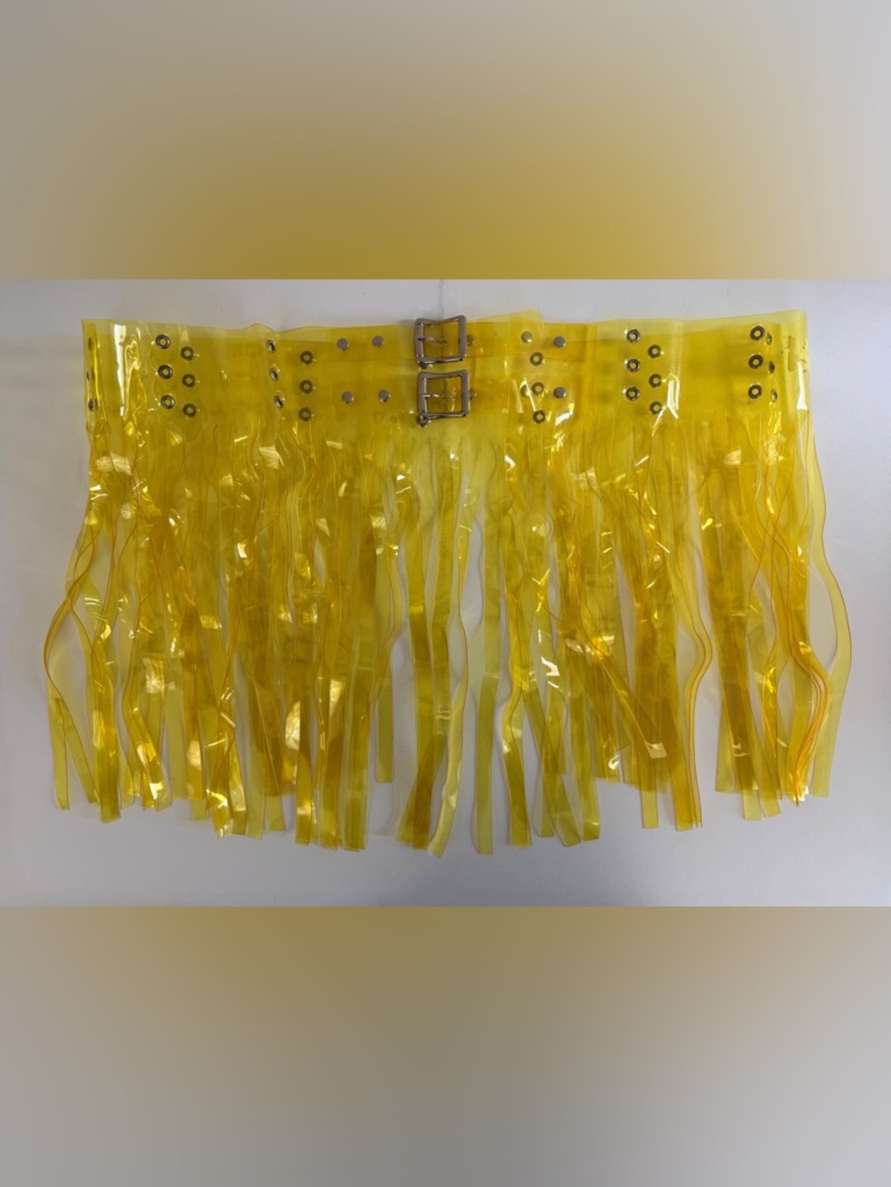 Daisy Corsets Y2K Yellow PVC Fringe Hi-Lo Mini Skirt with Double Buckles 5XL NWT
